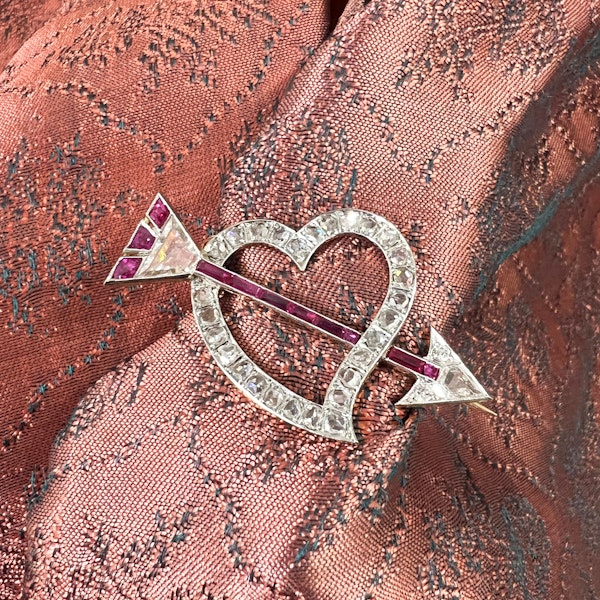 Antique Portuguese Diamond And Ruby Heart And Arrow Brooch, Circa 1930 - image 6