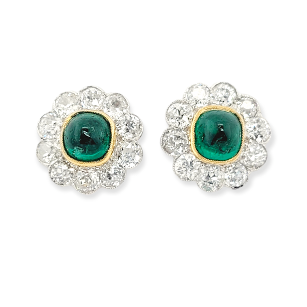 Stunning cabochon Emerald and diamond cluster earrings SKU: 6295 DBGEMS - image 1