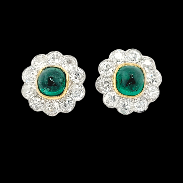 Stunning cabochon Emerald and diamond cluster earrings SKU: 6295 DBGEMS - image 2
