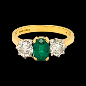 Emerald and diamond three stone ring SKU: 6313 DBGEMS