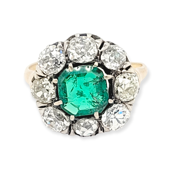 Chunky antique emerald and diamond cluster ring SKU: 6315 DBGEMS - image 2
