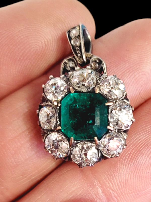 Fine antique emerald and old mine cut diamond ring / pendant SKU: 6317 DBGEMS - image 1