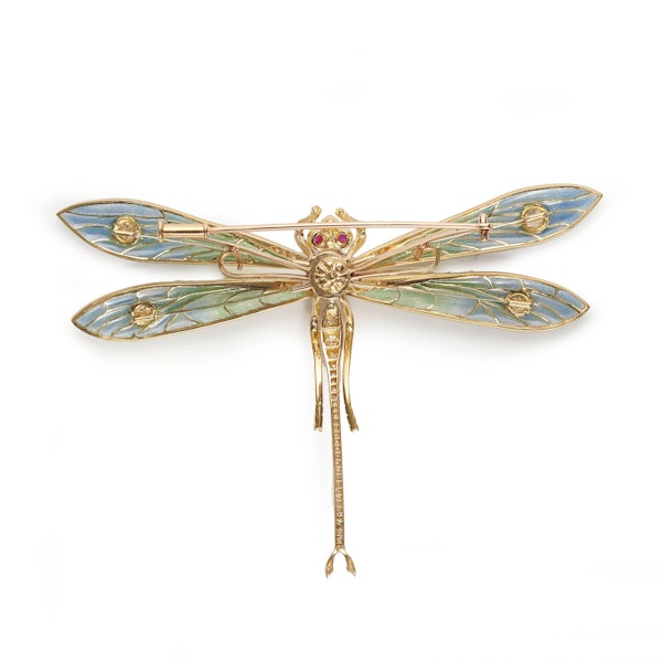 Modern Plique À Jour Enamel, Diamond, Ruby, Sapphire And Gold Dragonfly Brooch - image 4