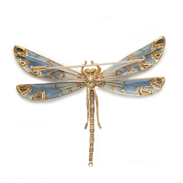 Modern Plique À Jour Enamel, Opal, Diamond And Gold Dragonfly Brooch - image 4