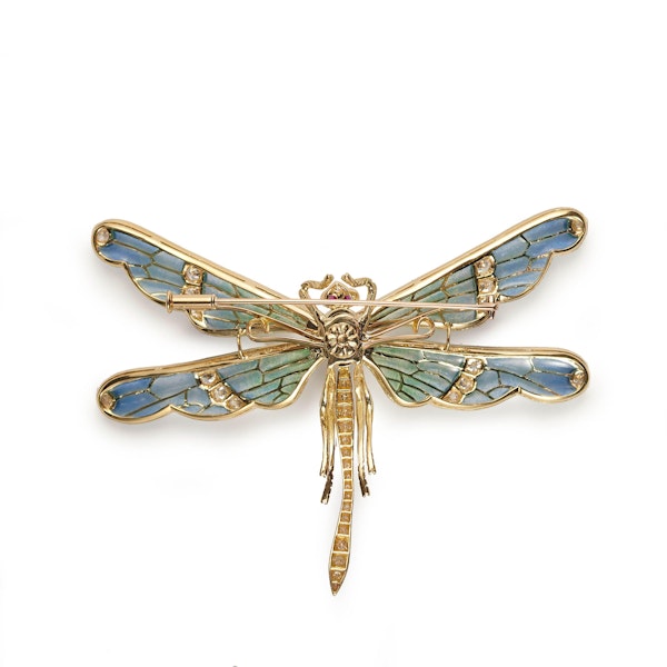 Modern Plique À Jour Enamel, Diamond, Sapphire, Ruby And Gold Dragonfly Brooch - image 4