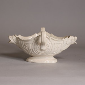 A Staffordshire saltglaze double-lipped sauceboat, c.1760