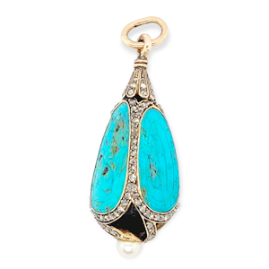 Rare antique turquoise and diamonds pendant SKU: 6398 DBGEMS