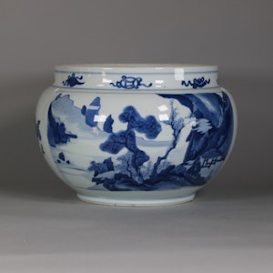 Chinese blue and white ‘landscape’ food vessel, Kangxi (1662-1722)