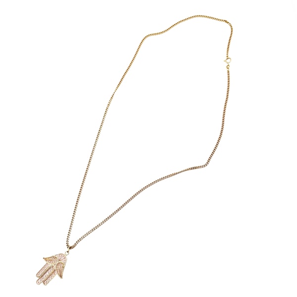 18K Yellow Gold chain necklace with Fatima's hand pendant - image 3