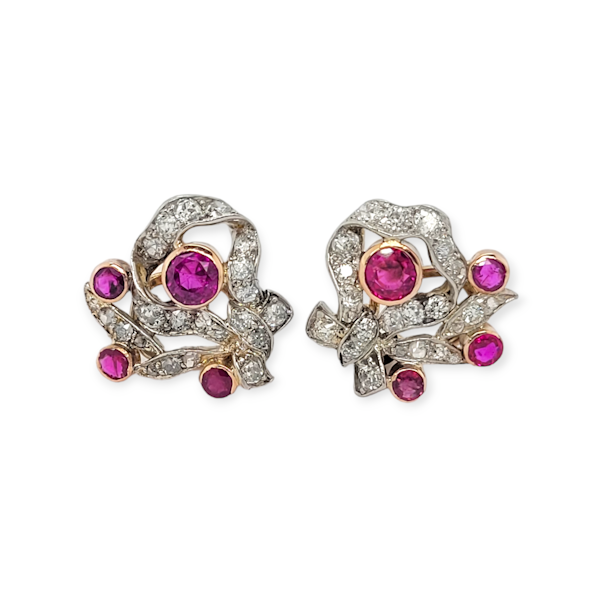 Sophisticated Ruby and diamond bow earrings SKU: 6414 DBGEMS - image 1