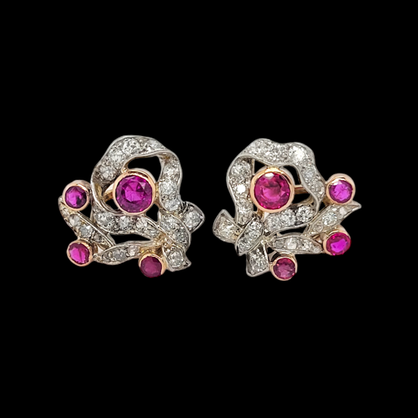 Sophisticated Ruby and diamond bow earrings SKU: 6414 DBGEMS - image 2