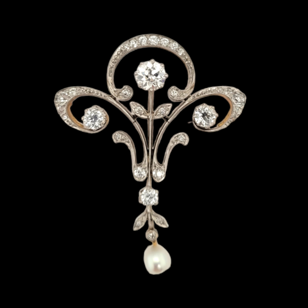 Art nouveau diamond and pearl brooch/pendant SKU: 6417 DBGEMS - image 1