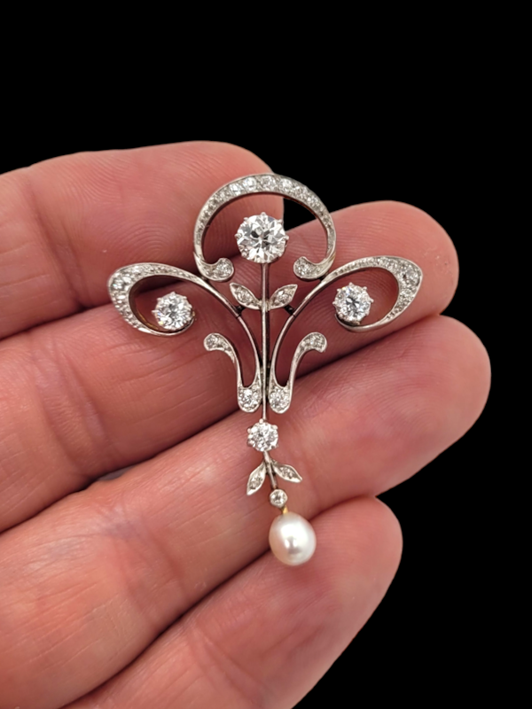 Art nouveau diamond and pearl brooch/pendant SKU: 6417 DBGEMS - image 2