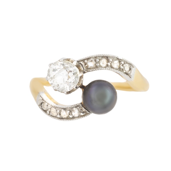 A Diamond Black Pearl Crossover Ring - image 2