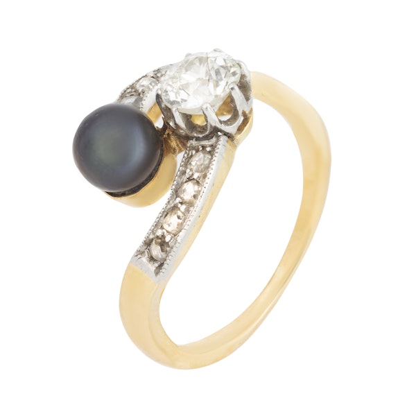 A Diamond Black Pearl Crossover Ring - image 3