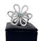 18K White Gold Ring flower shaped with Diamonds and Emerald - image 5