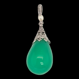 Gem Edwardian chrysoprase and diamond pendant SKU: 6438 DBGEMS