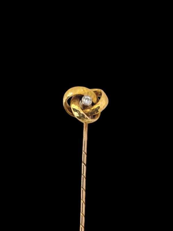Diamond hammered gold knot stick pin SKU: 6450 DBGEMS - image 1