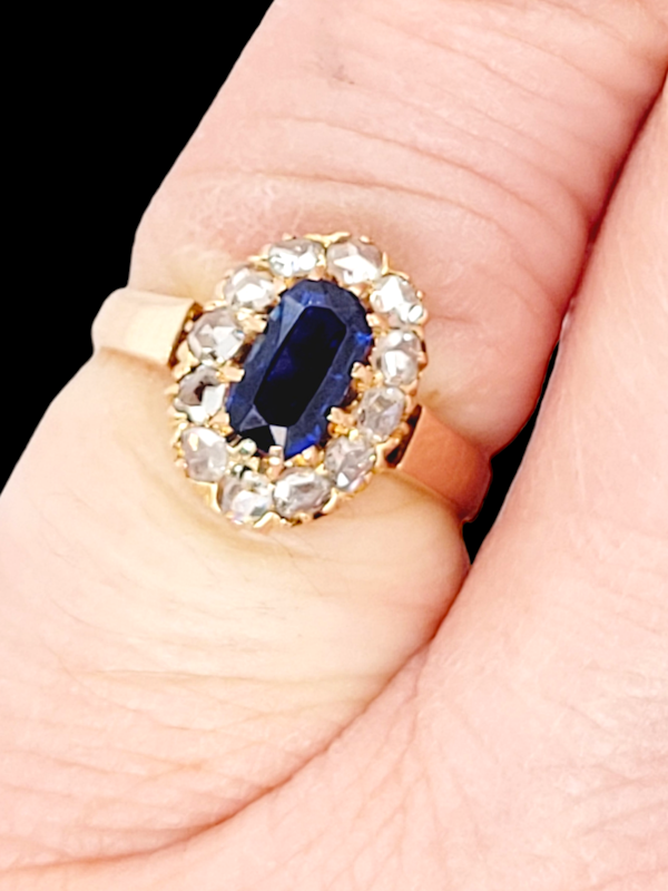 Gem sapphire and rose diamond cluster engagement ring SKU: 6451 DBGEMS - image 2