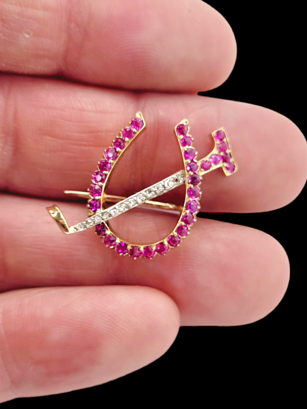 Antique Ruby and diamond horse shoe and crop brooch SKU: 6454 DBGEMS - image 3