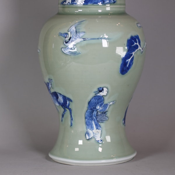 Underglaze-blue and copper-red decorated celadon 'phoenix-tail' vase, Kangxi (1662-1722) - image 5