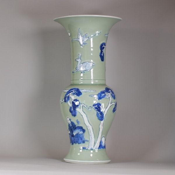 Underglaze-blue and copper-red decorated celadon 'phoenix-tail' vase, Kangxi (1662-1722) - image 1