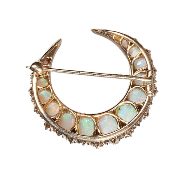 Victorian Opal Diamond and Gold Crescent Brooch, Circa 1880 - image 5
