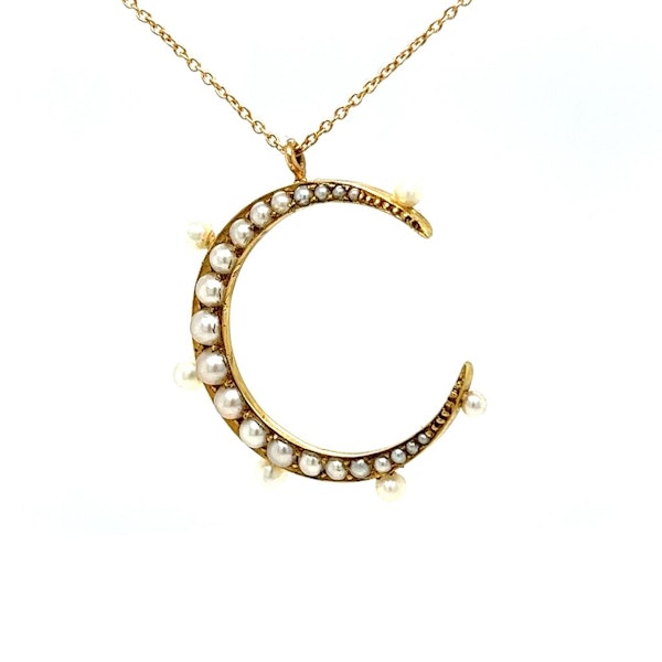 Natural Pearl Moon Pendant In Yellow Gold - image 1