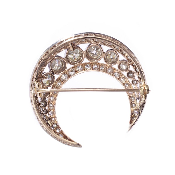 Antique Diamond Silver and Gold Crescent Brooch, Circa 1890, 8.55 Carats - image 5