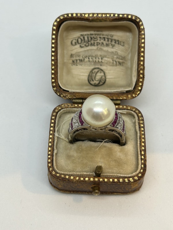 Edwardian pearl diamond ruby platinum ring at Deco&Vintage Ltd - image 2