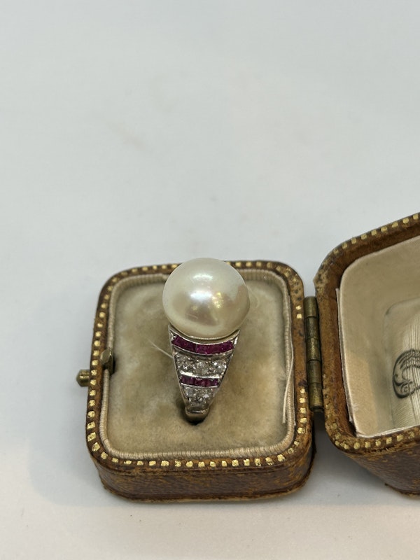 Edwardian pearl diamond ruby platinum ring at Deco&Vintage Ltd - image 3