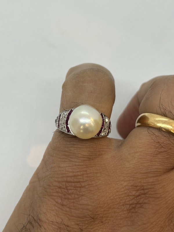 Edwardian pearl diamond ruby platinum ring at Deco&Vintage Ltd - image 4