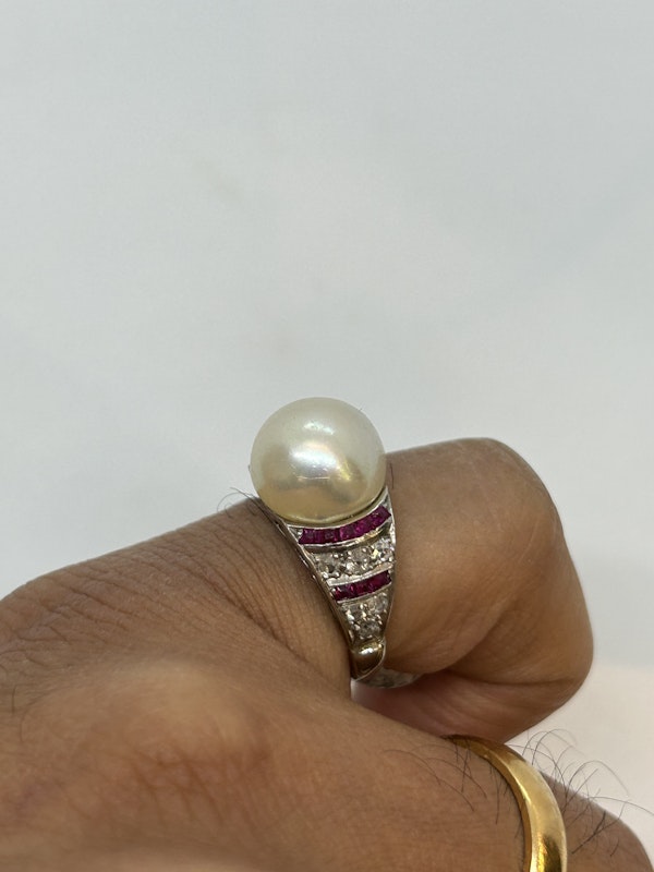 Edwardian pearl diamond ruby platinum ring at Deco&Vintage Ltd - image 5