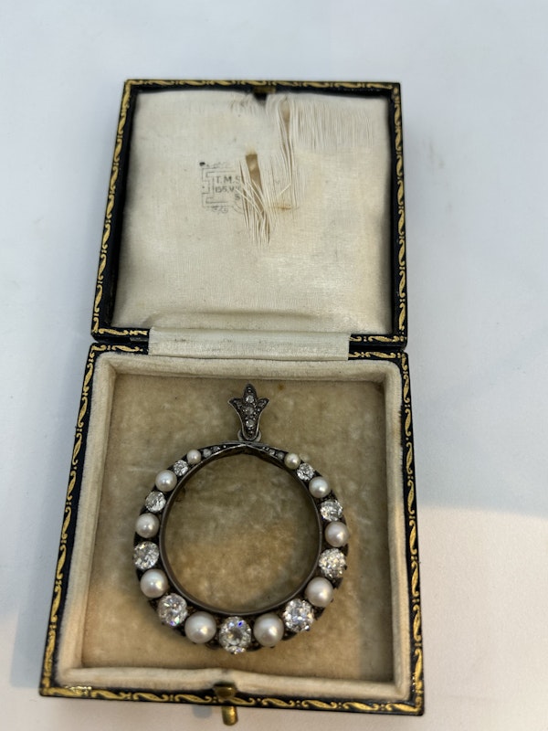 Victorian French diamond natural pearl pendant - image 3