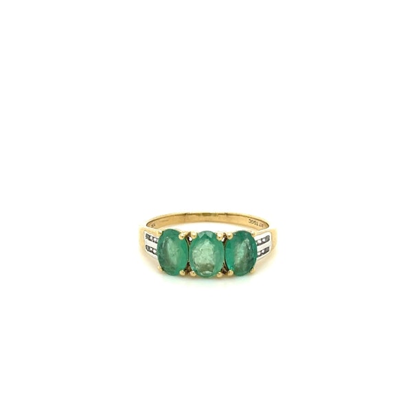 3 Stone Emerald&Diamond Ring In Yellow Gold - image 1