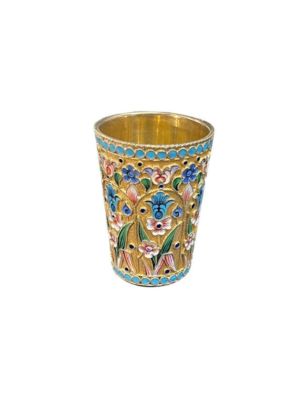 Antique Russian sliver guild and shaded enamel vodka cup, Moscow c. 1900 - image 2
