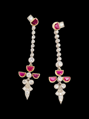 Stylish Ruby and diamond drop earrings SKU: 6512 DBGEMS