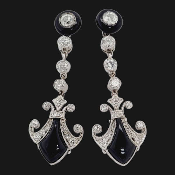 Art deco onyx and diamond drop earrings SKU: 6523 DBGEMS - image 2