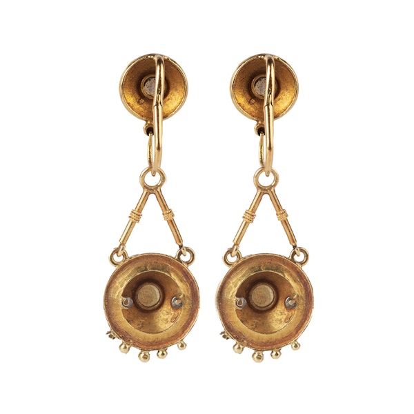 A Pair of Antique Enamel Gold Earrings - image 2