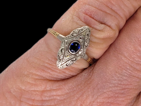 Edwardian sapphire and diamond engagement ring SKU: 6540.DBGEMS - image 2
