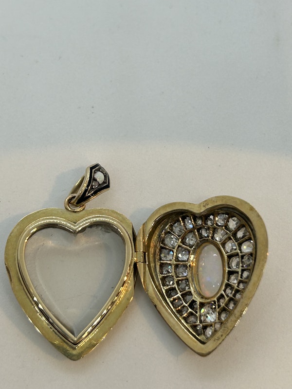 Beautiful Antique Diamond opal enamel and rock Crystal heart locket pendant at Deco&Vintage Ltd - image 3