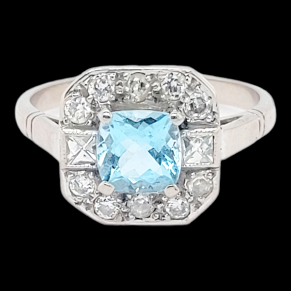 Art deco aquamarine and diamond ring SKU: 6557 DBGEMS - image 4