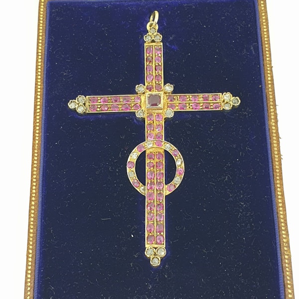 Victorian Ruby cross with Rose Diamonds - image 3