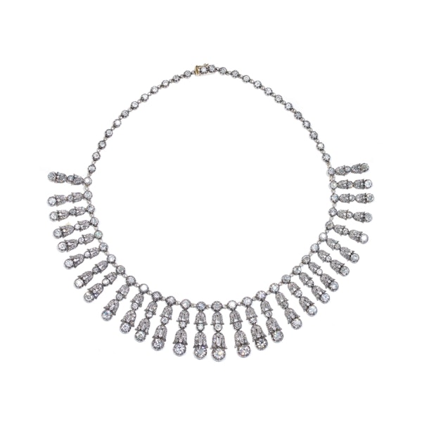 Antique Diamond Silver-Upon-Gold Tiara Necklace, 35.44 Carats, Circa 1900 - image 3