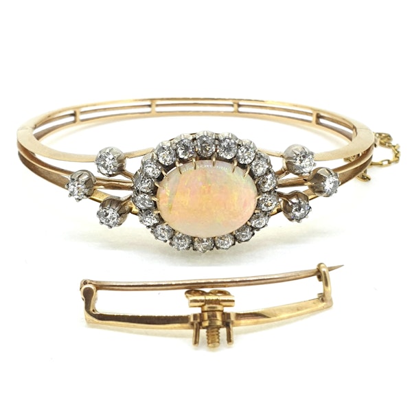 Antique Opal and Diamond cluster Bangle - image 2