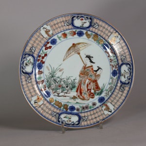 Japanese Pronk ‘Dame au Parasol’ plate, 1736-1740
