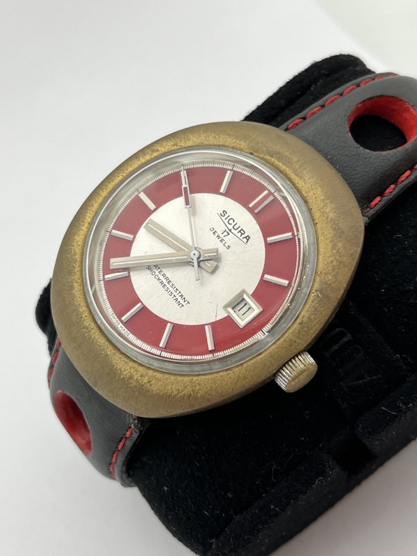 Sicura jewel 17 red brass and leather strap 1970s - image 4