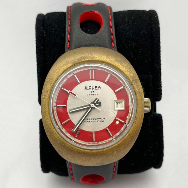Sicura jewel 17 red brass and leather strap 1970s - image 1