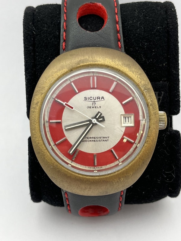 Sicura jewel 17 red brass and leather strap 1970s - image 2