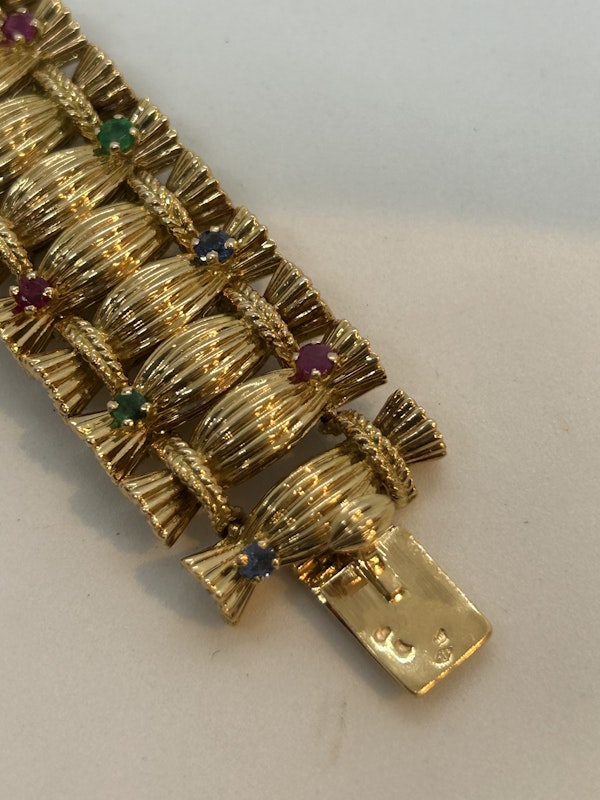 Heavy and chic 1960,s French emeralds rubies and sapphires bracelet at Deco&Vintage Ltd - image 4
